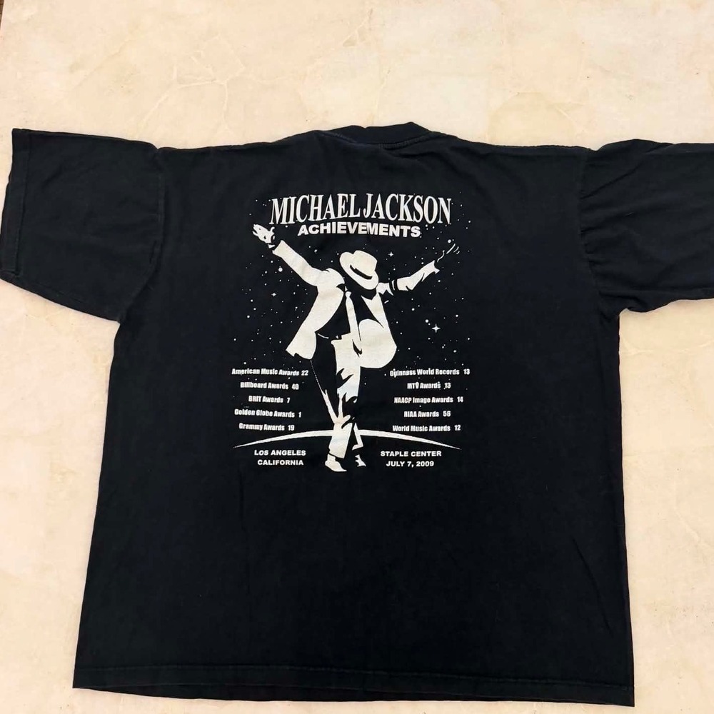 Michael Jackson 2009 Memorial Rhinestone Achievements T-Shirt Hoss Tee Black XL